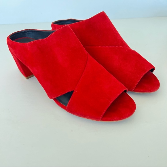 REBECCA MINKOFF Ingrid Red Suede Open Toe Slip On Heels Sandals Mules Sz 8 M - Picture 4 of 15